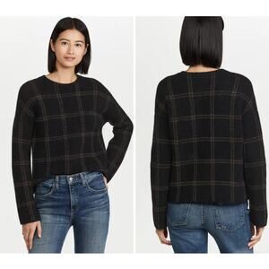 Vince Windowpane Plaid Pullover in Black/Dark Taupe Large